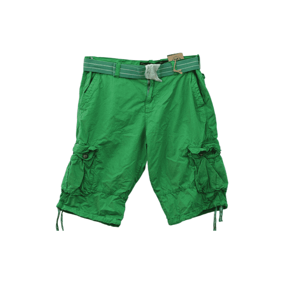 Men's 6-Pocket Wrinkled Cargo Utility Shorts, Green, Size 30