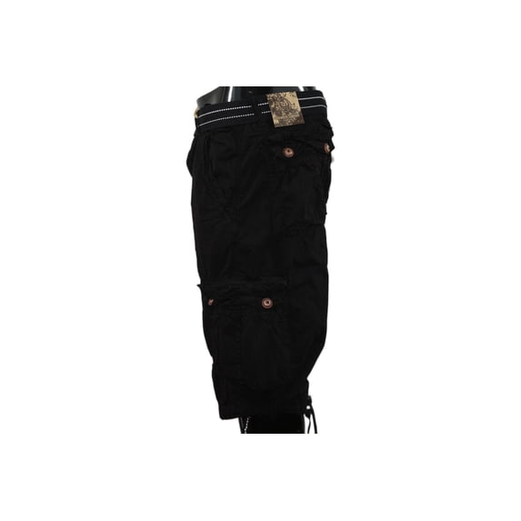 Men's 6-Pocket Wrinkled Cargo Utility Shorts, Black, Size 28