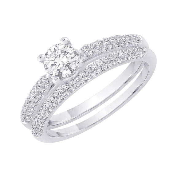Basic Diamond Bridal Engagement Ring with Matching Band in 14K White Gold (3/4 cttw)