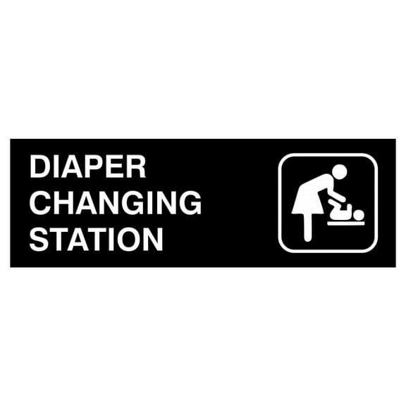 Basic Diaper Changing Station Door / Wall Sign - Black - Large