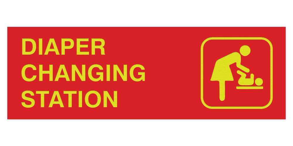 Basic Diaper Changing Station Door / Wall Sign - Red / Yellow - Large ...