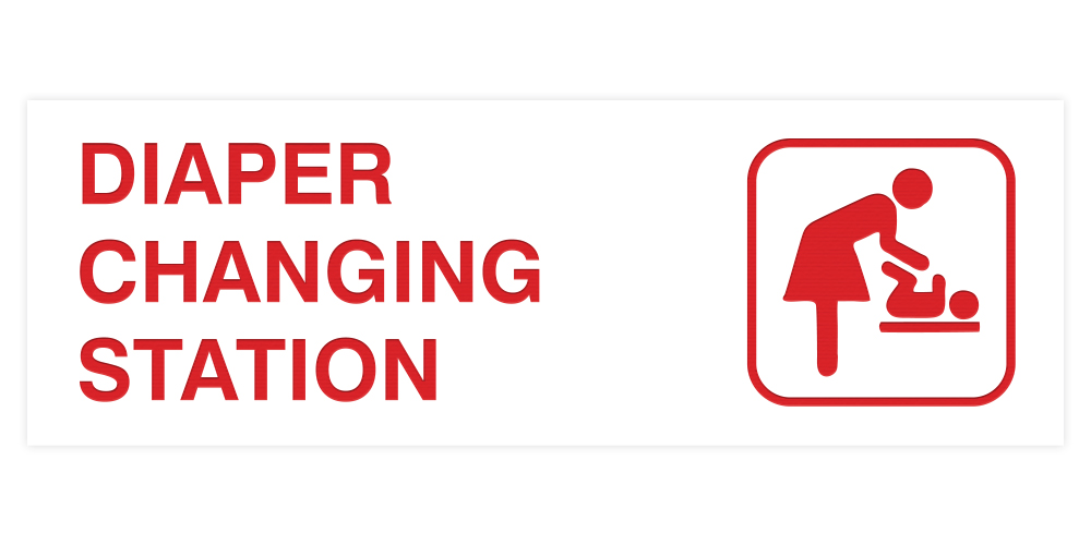 Basic Diaper Changing Station Door / Wall Sign - White / Red - Small ...