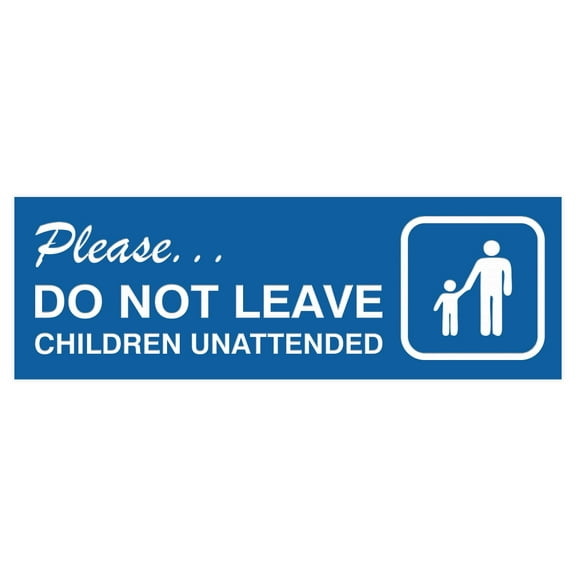 Basic Do Not Leave Children Unattended Door / Wall Sign - Blue - Small