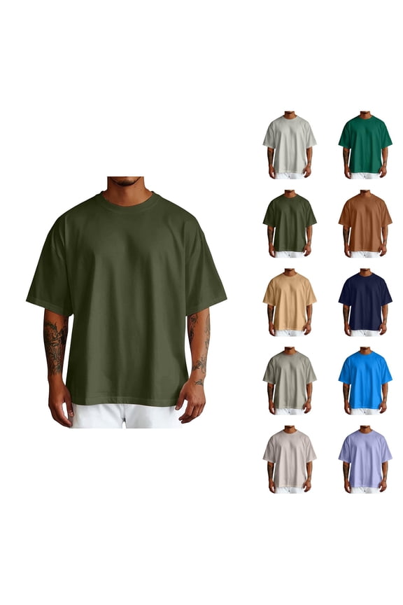 Basic Drop Shoulder T Shirts for Man Summer Casual Short Sleeve Crewneck Plain Tshirts Mens Tees