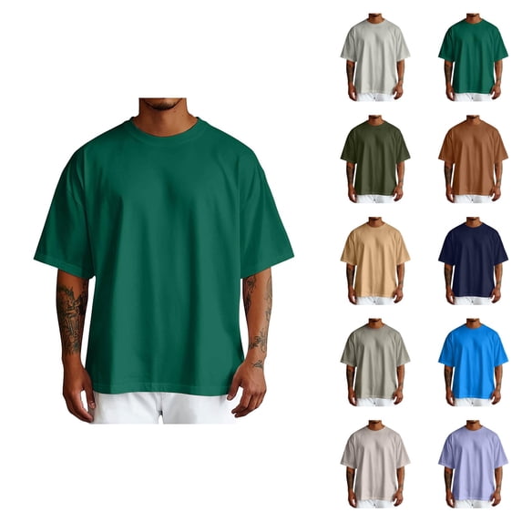 Basic Drop Shoulder T Shirts for Man Summer Casual Short Sleeve Crewneck Plain Tshirts Mens Tees