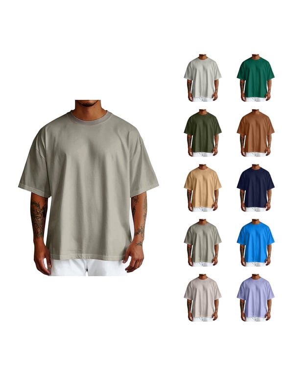 Basic Drop Shoulder T Shirts for Man Summer Casual Short Sleeve Crewneck Plain Tshirts Mens Tees
