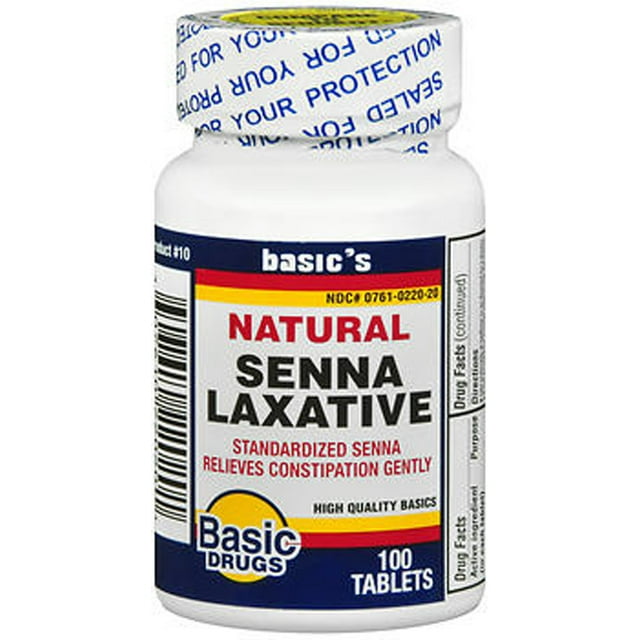 Basic Drugs Natural Senna Laxative Tablets, 100 Count
