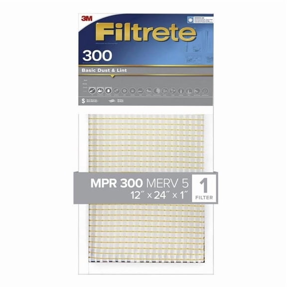3M Pleated Air Filter Basic Dust & Lint Reduction - 12x24x1 Size, 1" Thick  Residential Use, Standard Application