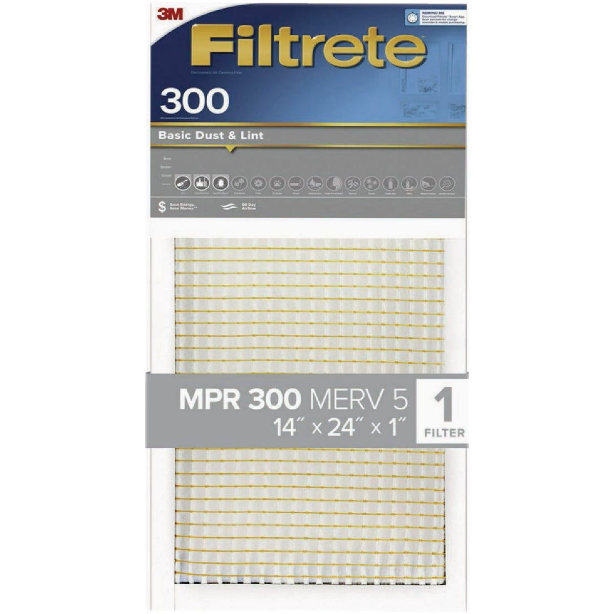 Filtrete Basic Dust &amp; Lint Reduction Pleated Air Filter, 3 Months, 14x24x1-In. — Residential Use, Standard Application