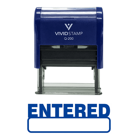 Basic ENTERED Self Inking Rubber Stamp (Blue Ink) - Medium
