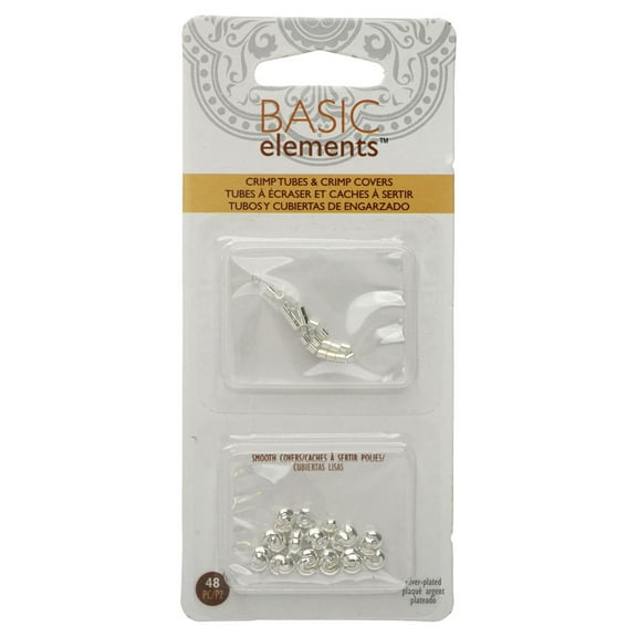 Basic Elements Crimp Tube Beads & Smooth Crimp Covers, 2x2mm and 4mm, 48 Pieces, Silver Plated