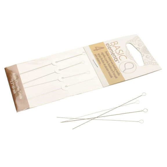 Basic Elements Twisted Wire Needles  4-Piece Assorted Sizes  Flexible Beading Needles  Large Round Collapsible Eye  Easy to Thread  Use for Pearl Knotting and Silk Cord