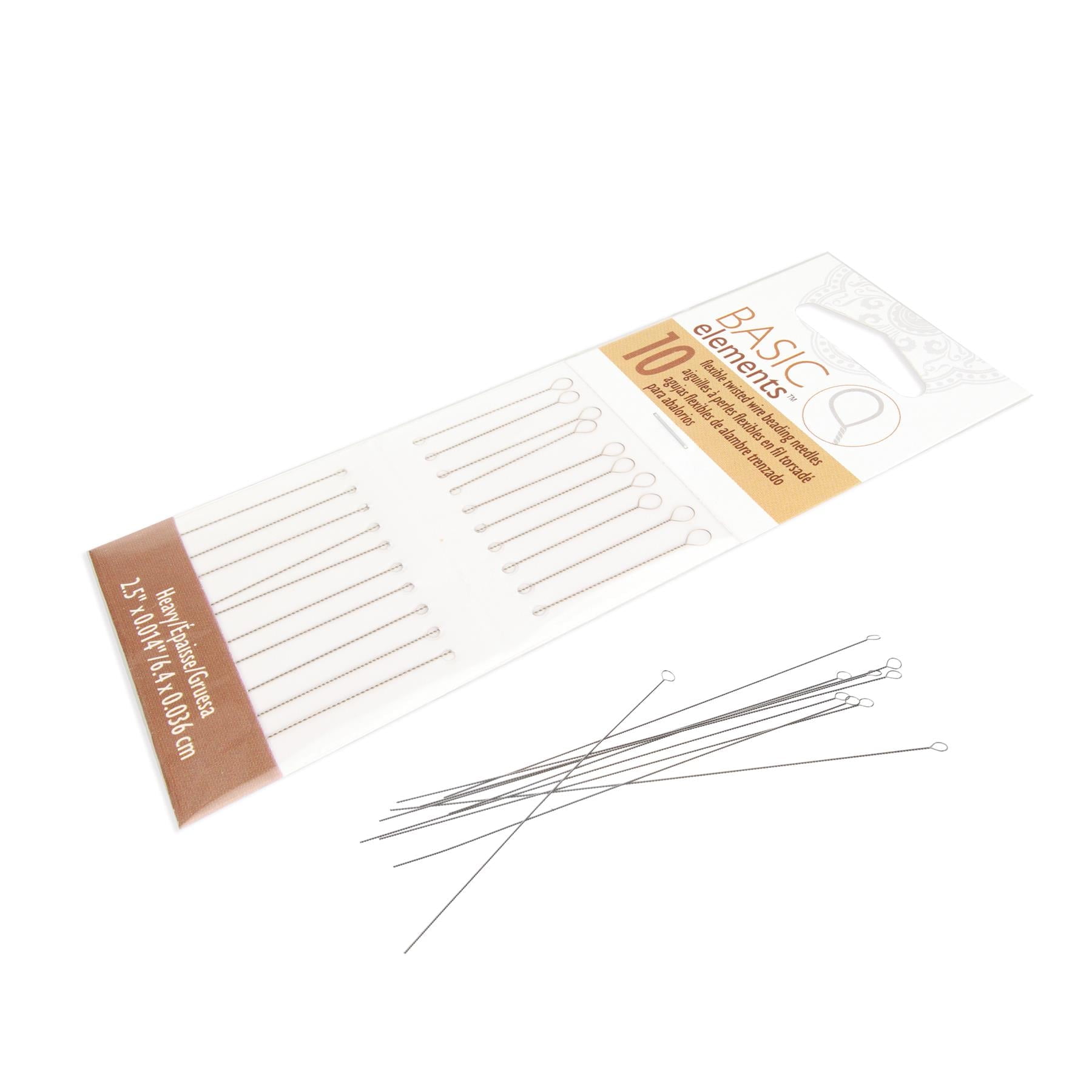 Basic Elements Twisted Wire Needles Heavy Flexible Beading Needle, Pack of 10 Large Round Eye and Easy to Thread Collapsible Eye Holds Threads Use for Pearl Knotting and Silk Cord