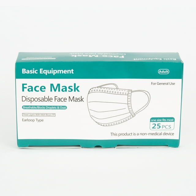 Basic Equipment Disposable Earloop Face Masks, 25 Count
