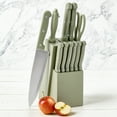 thumbnail image 1 of Basic Essentials 12 Piece Stainless Steel Kitchen Knife Set with Wood Block, Sage Green, 1 of 13
