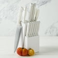 thumbnail image 1 of Basic Essentials 12 Piece Stainless Steel Kitchen Knife Set with Wood Block, White, 1 of 13