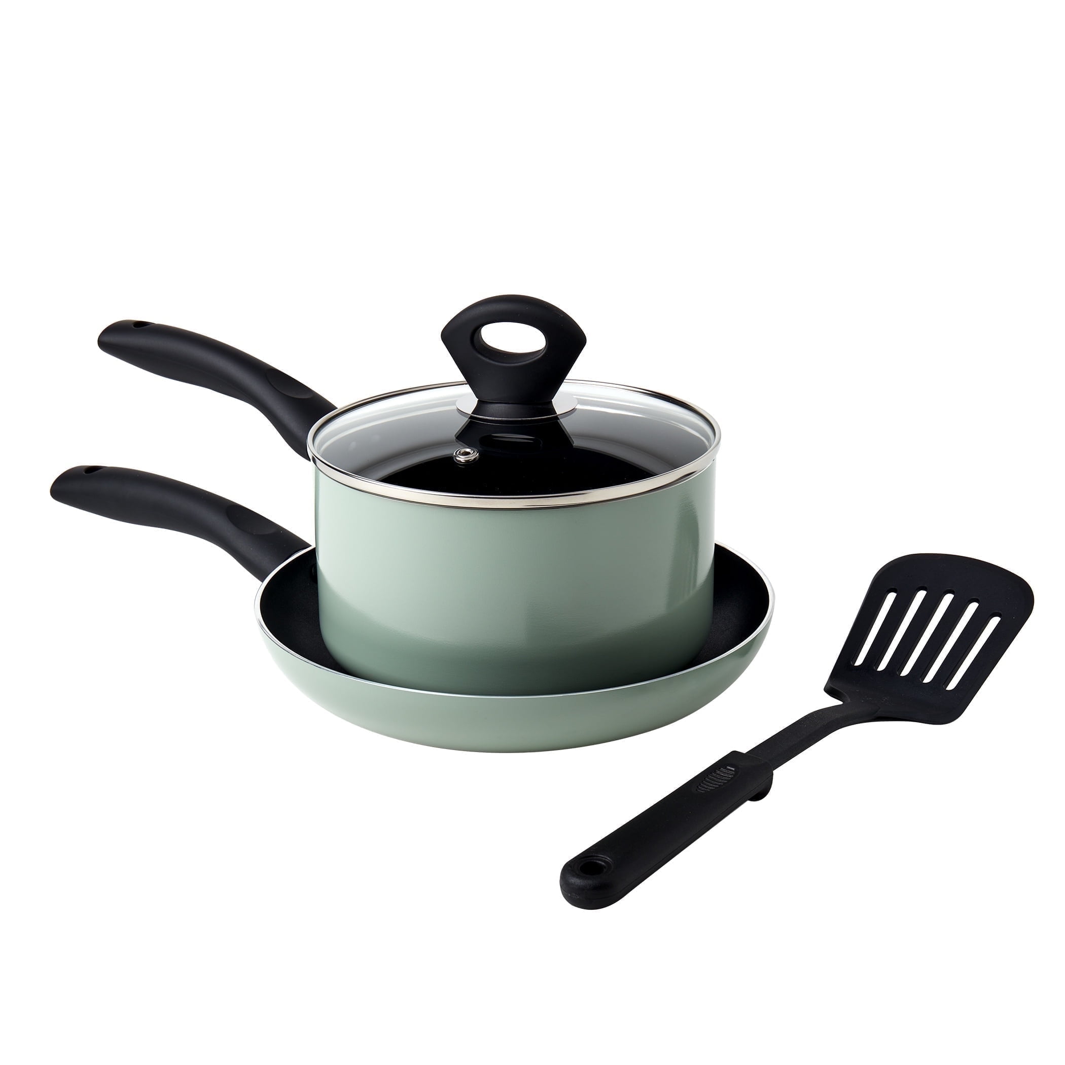 Sage Green Non-Stick Aluminum Cookware Set with Glass Lid