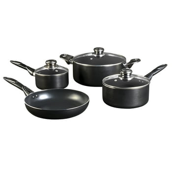 Basic Essentials 7 Piece Nonstick Aluminum Cookware Pots Pans Set, Black