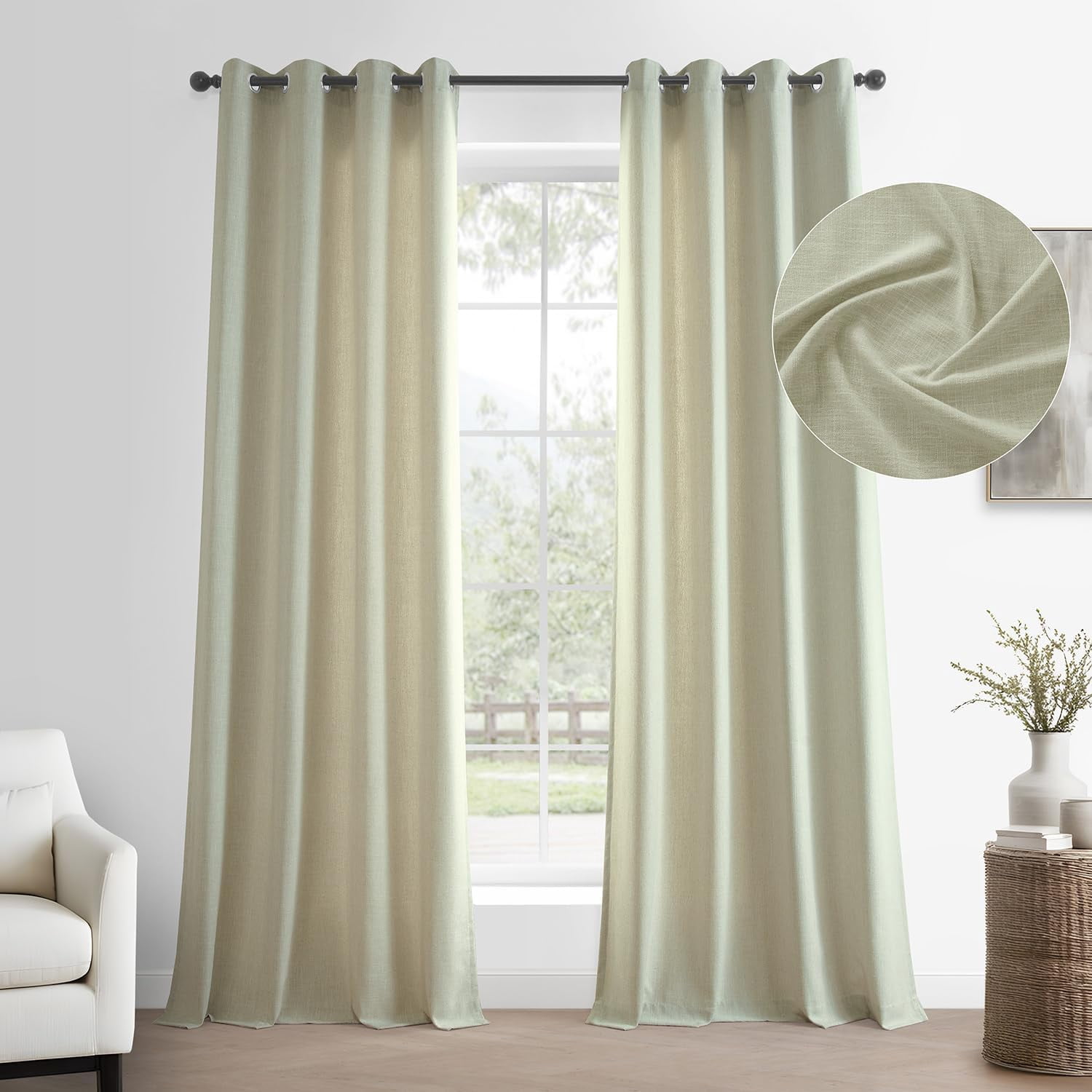 Basic Faux Linen Curtains Grommet - 120 Inch Long Pair - 2 Panels - 50W ...