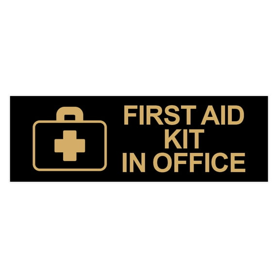 Basic First Aid Kit In Office Sign (Black /Gold) - Small