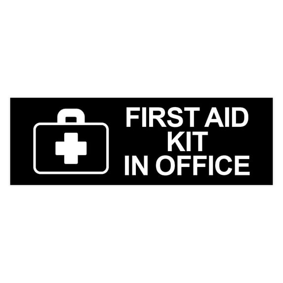 Basic First Aid Kit In Office Sign (Black) - Small