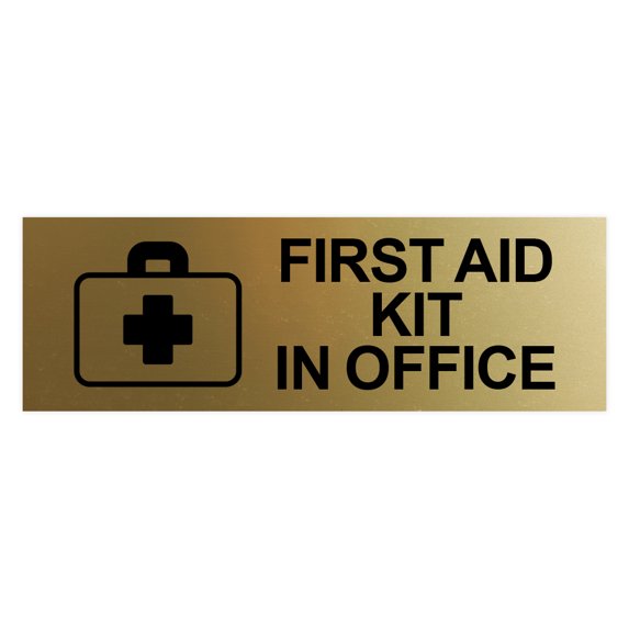Basic First Aid Kit In Office Sign (Brushed Gold) - Large