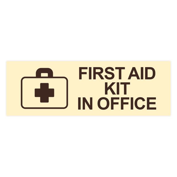 Basic First Aid Kit In Office Sign (Ivory/Dark Brown) - Medium