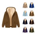 thumbnail image 1 of Basic Fleece Lined Hooded Jacket for Women 2025 Fall Winter Long Sleeve Plain Zip Up Hoodie with Pockets Outerwear, 1 of 5