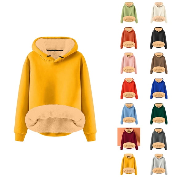 Basic Lined Hoodies for Women 2025 Fall Winter Long Sleeve Thick Hoodie Hooded Sweatshirt Pullover Tops