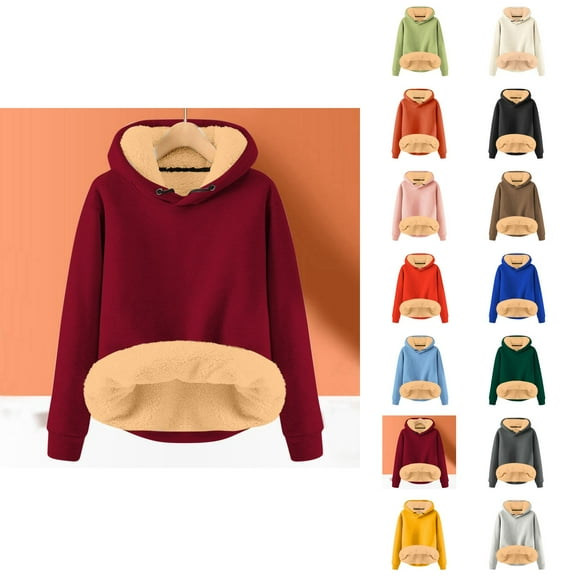 Basic Lined Hoodies for Women 2025 Fall Winter Long Sleeve Thick Hoodie Hooded Sweatshirt Pullover Tops