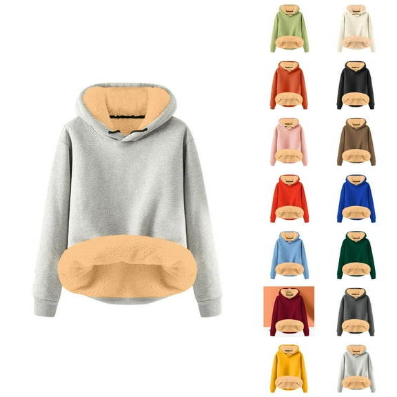 Basic Lined Hoodies for Women 2025 Fall Winter Long Sleeve Thick Hoodie Hooded Sweatshirt Pullover Tops