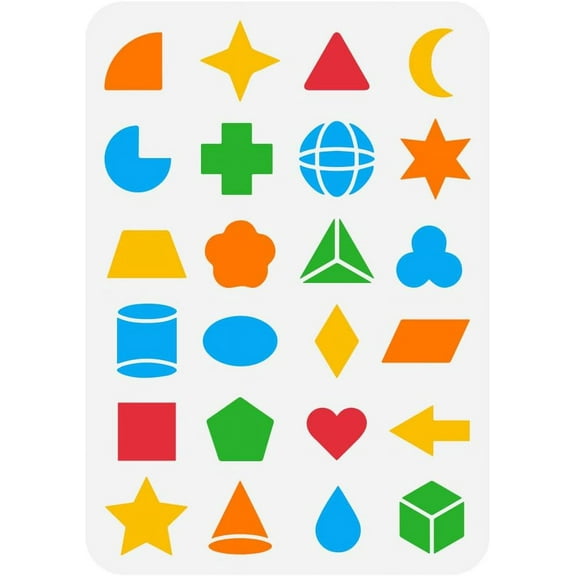 Basic Geometric Shapes Painting Stencil 8.3x11.7 inch Reusable Triangle Trapezoid Cylinder Ellipse Rhombuse Heart Star Moon Pattern Template for Painting on Wood Wall Fabric Furniture Mixed Shapes