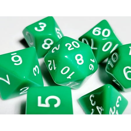 Basic Green DnD Dice Set | Dungeons and Dragons | 7 Dice RPG Polyhedral Set d20