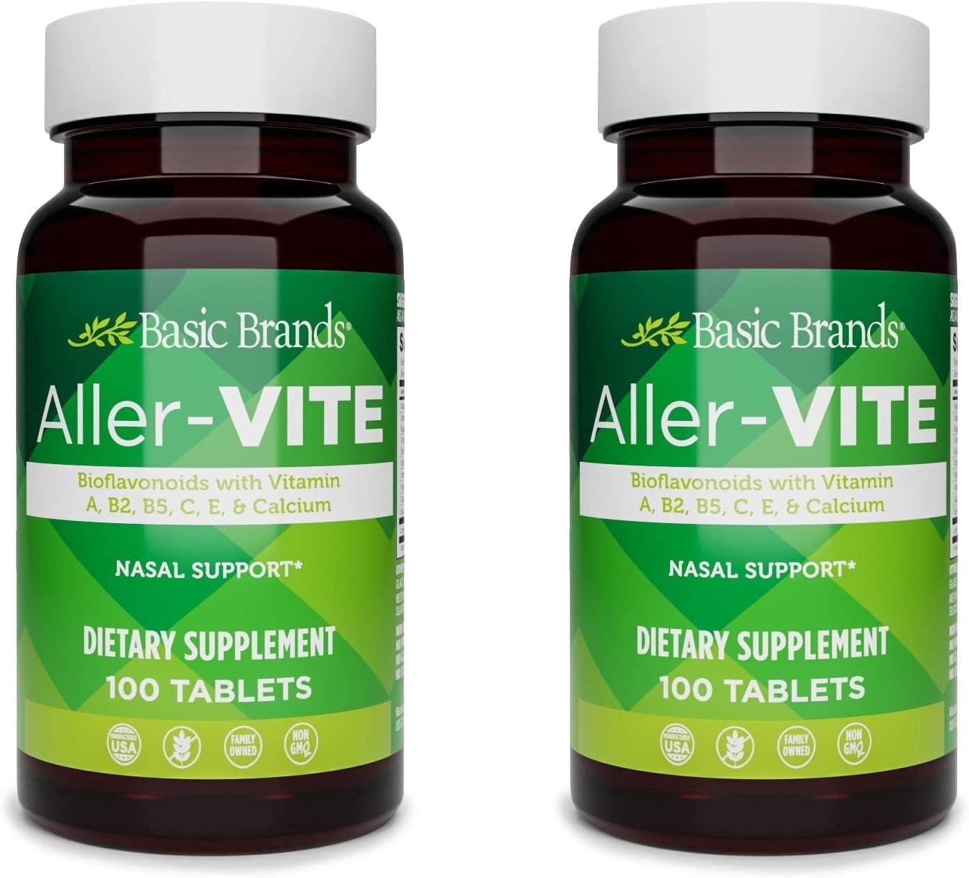 Basic Brands Aller-Vite Bioflavonoid Nasal Support for Itchy Eyes & Runny Nose, 200 Tablets