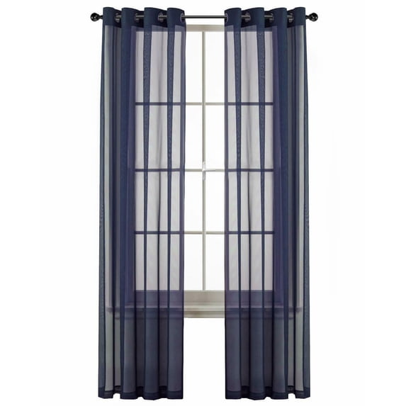 Basic Home Custom Sheer Voile Grommet Top Window Curtains - Navy