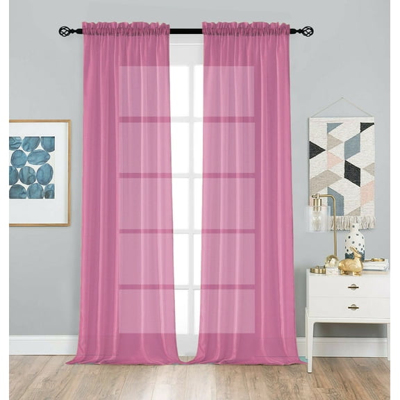 Basic Home Rod Pocket Sheer Voile Window Curtains - Fuchsia Pink, 84 in. Long