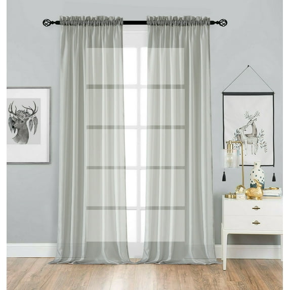 Basic Home Rod Pocket Sheer Voile Window Curtains - Gray, 84 in. Long