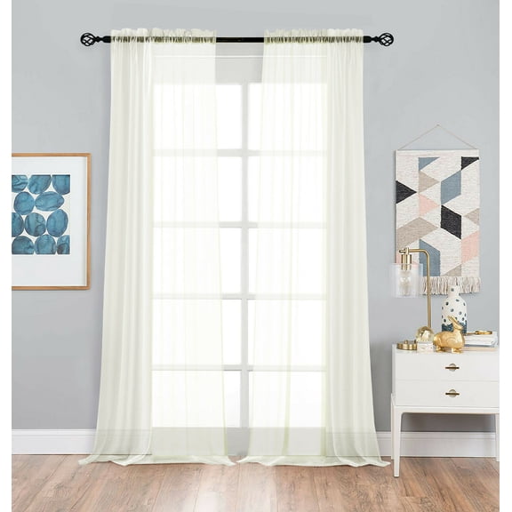 Basic Home Rod Pocket Sheer Voile Window Curtains - Ivory, 95 in. Long