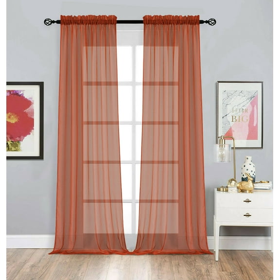 Basic Home Rod Pocket Sheer Voile Window Curtains - Pumpkin Spice, 84 in. Long
