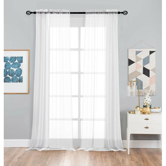 Basic Home Rod Pocket Sheer Voile Window Curtains - White, 108 in. Long