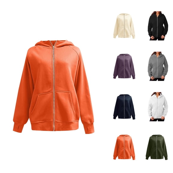 Basic Hoodie Jacket for Women Fall Winter Long Sleeve Plain Zip Up Hooded Sweatshirt with Pockets Coat Outerwear