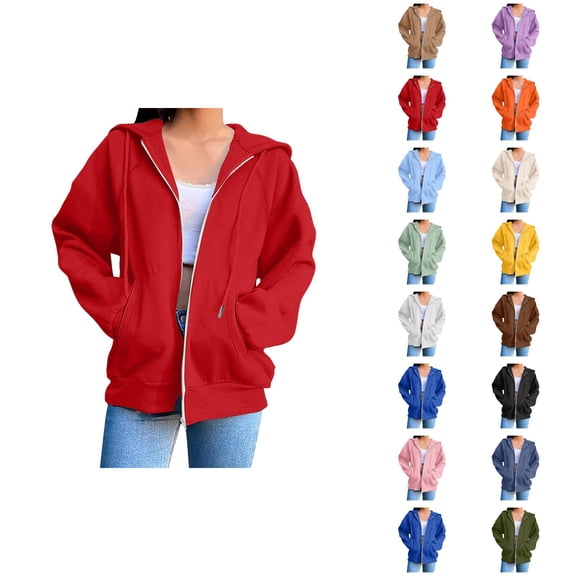 Basic Hoodie for Women with Pockets Long Sleeve Basic Zip Up Sweatshirt Hoodie Cardigan Coat
