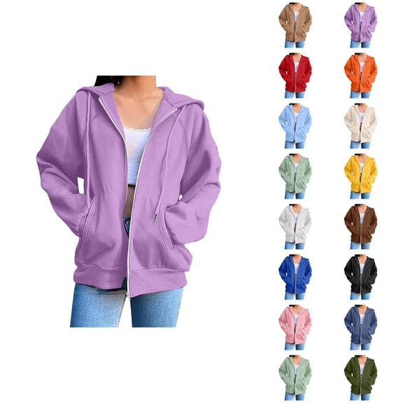 Basic Hoodie for Women with Pockets Long Sleeve Basic Zip Up Sweatshirt Hoodie Cardigan Coat