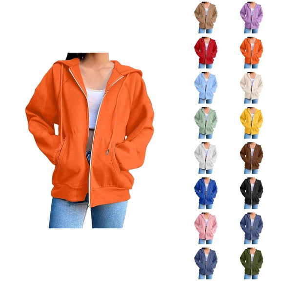Basic Hoodie for Women with Pockets Long Sleeve Basic Zip Up Sweatshirt Hoodie Cardigan Coat