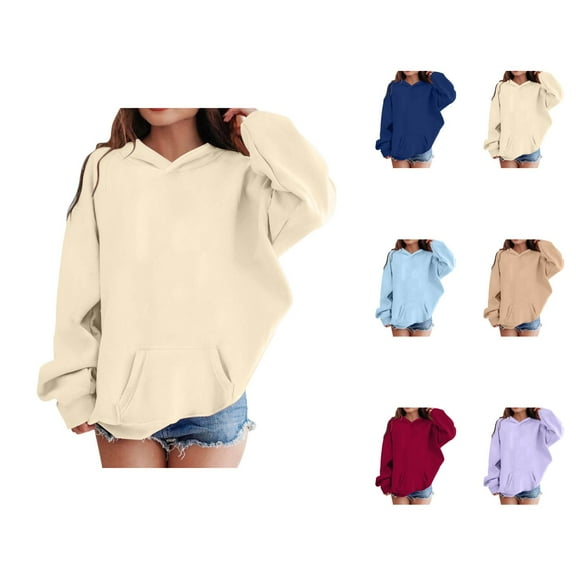 Basic Hoodies for Kids Boys Girls Long Sleeve Cute Plain Hooded Sweatshirt with Pockets Pullover Tops