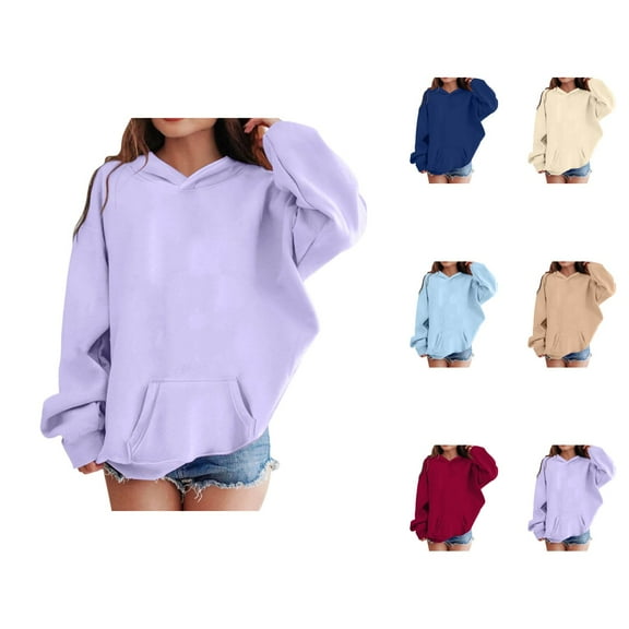 Basic Hoodies for Kids Boys Girls Long Sleeve Cute Plain Hooded Sweatshirt with Pockets Pullover Tops