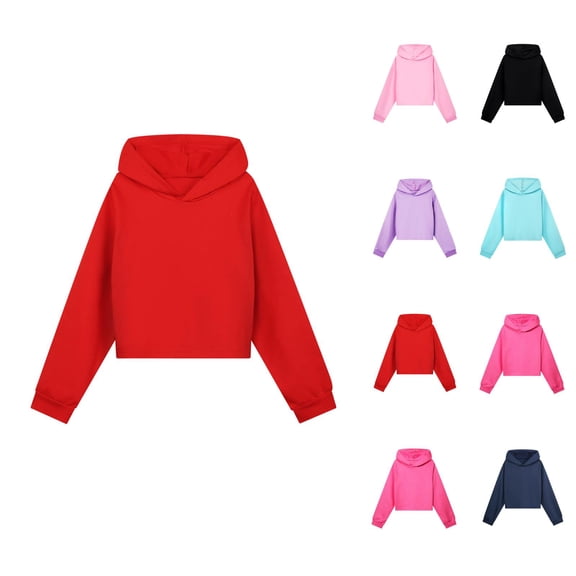 Basic Hoodies for Kids Fall Winter Long Sleeve Casual Plain Hooded Sweatshirt for Boys Girls Pullover Tops