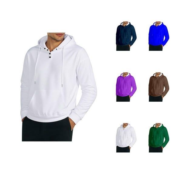 Basic Hoodies for Men 2025 Fall Winter Long Sleeve Button Hooded Sweatshirt with Pockets Pullover Hoody Mens Hoodies