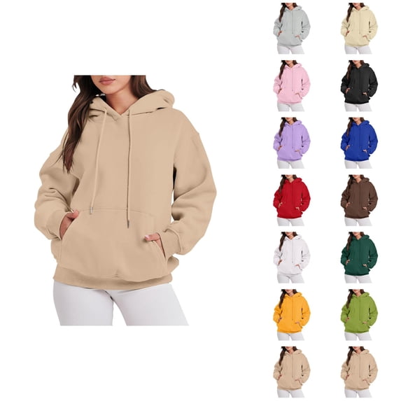 Basic Hoodies for Women 2025 Fall Winter Long Sleeve Casual Plain Hooded Sweatshirt with Pockets Pullover Tops