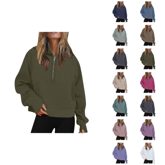 Basic Hoodies for Women 2025 Fall Winter Long Sleeve Half Zipper Hoodie with Pockets Hooded Sweatshirt Pullover Tops